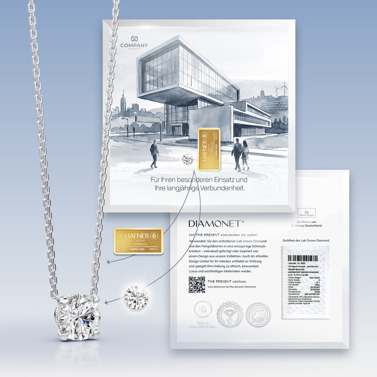 Diamant aus THE PRESENT wird zu einem individuellen Diamantcollier weiterverarbeitet