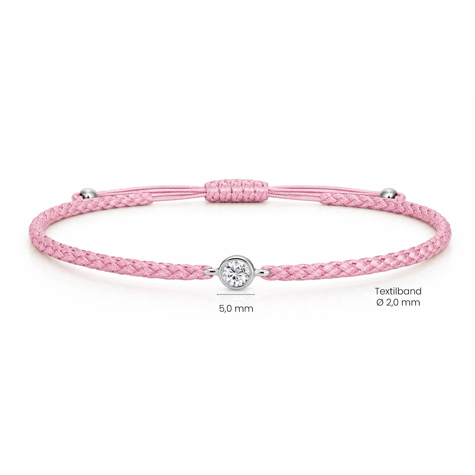 SOLEA Textilarmband rosa mit 0.20 ct. Lab Grown Diamond