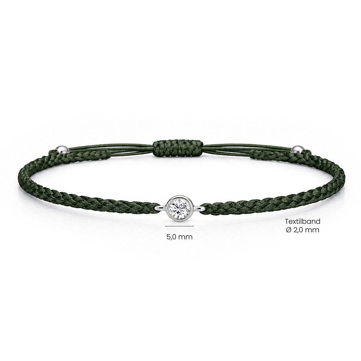 SOLEA Textilarmband dunkelgrün mit 0.20 ct. Lab Grown Diamond