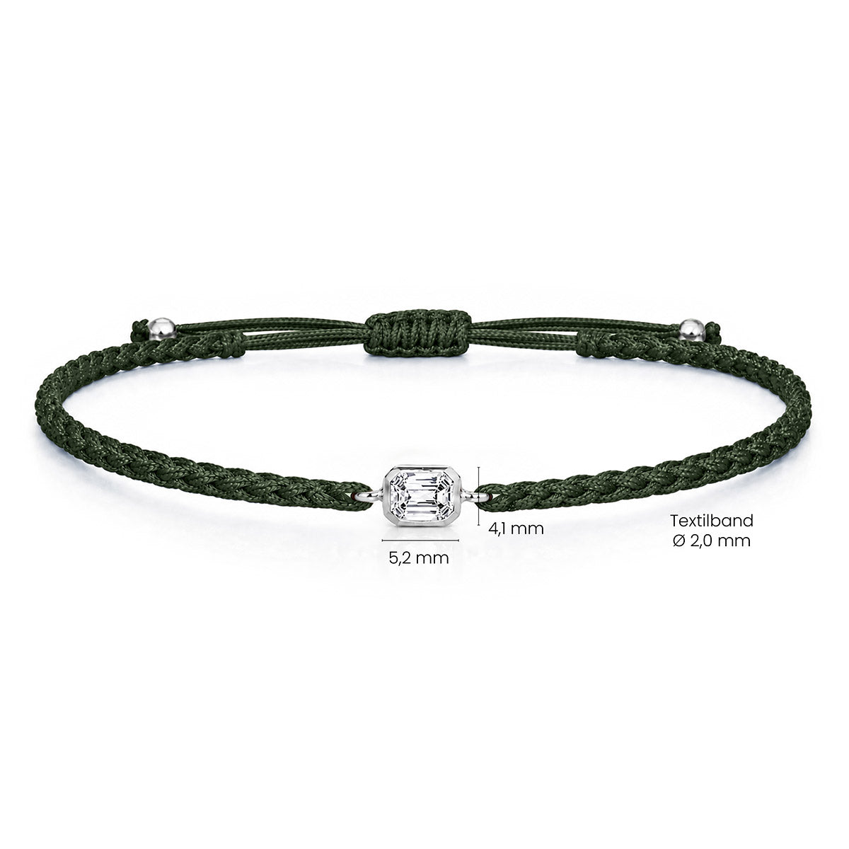ELARA Textilarmband dunkelgrün mit 0.20 ct. Lab Grown Diamond