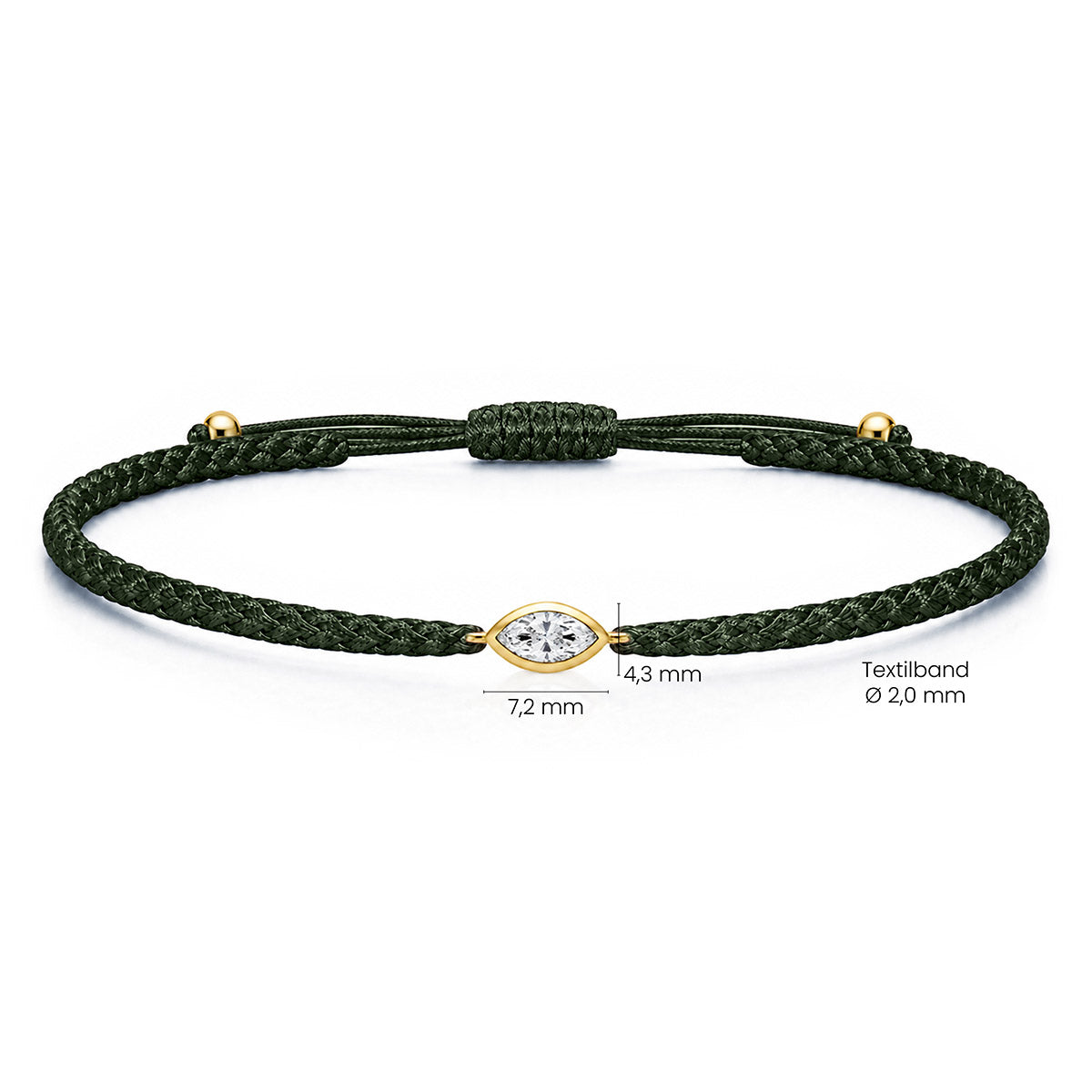 VELIA Textilarmband dunkelgrün mit 0.20 ct. Lab Grown Diamond