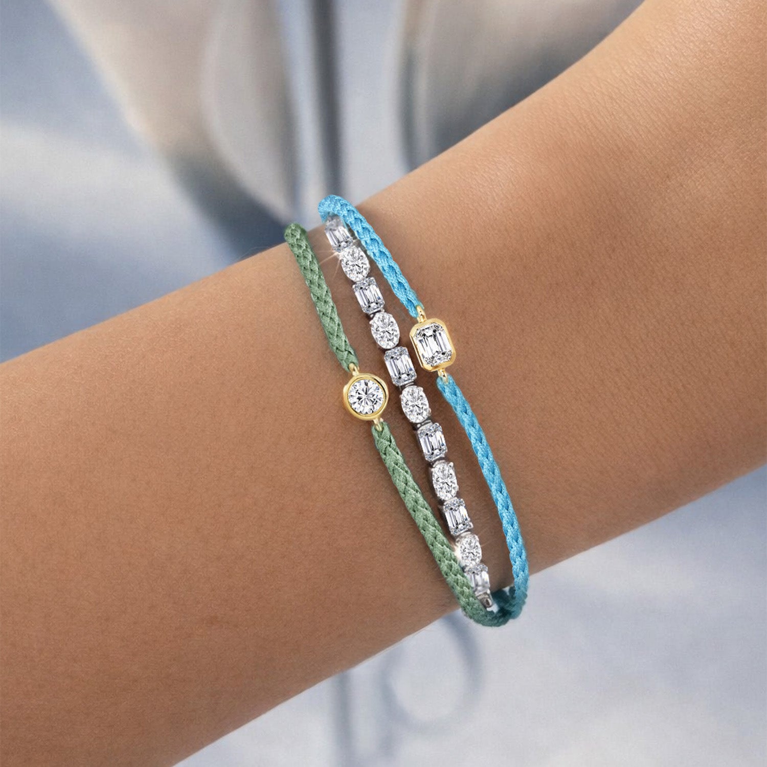 ELARA Textilarmband hellblau mit 0.20 ct. Lab Grown Diamond