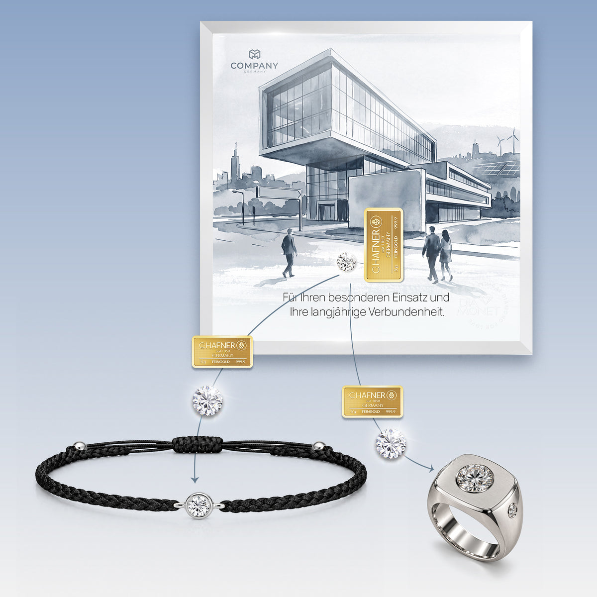 Diamant aus THE PRESENT als individuelles Textilarmband oder Siegelring