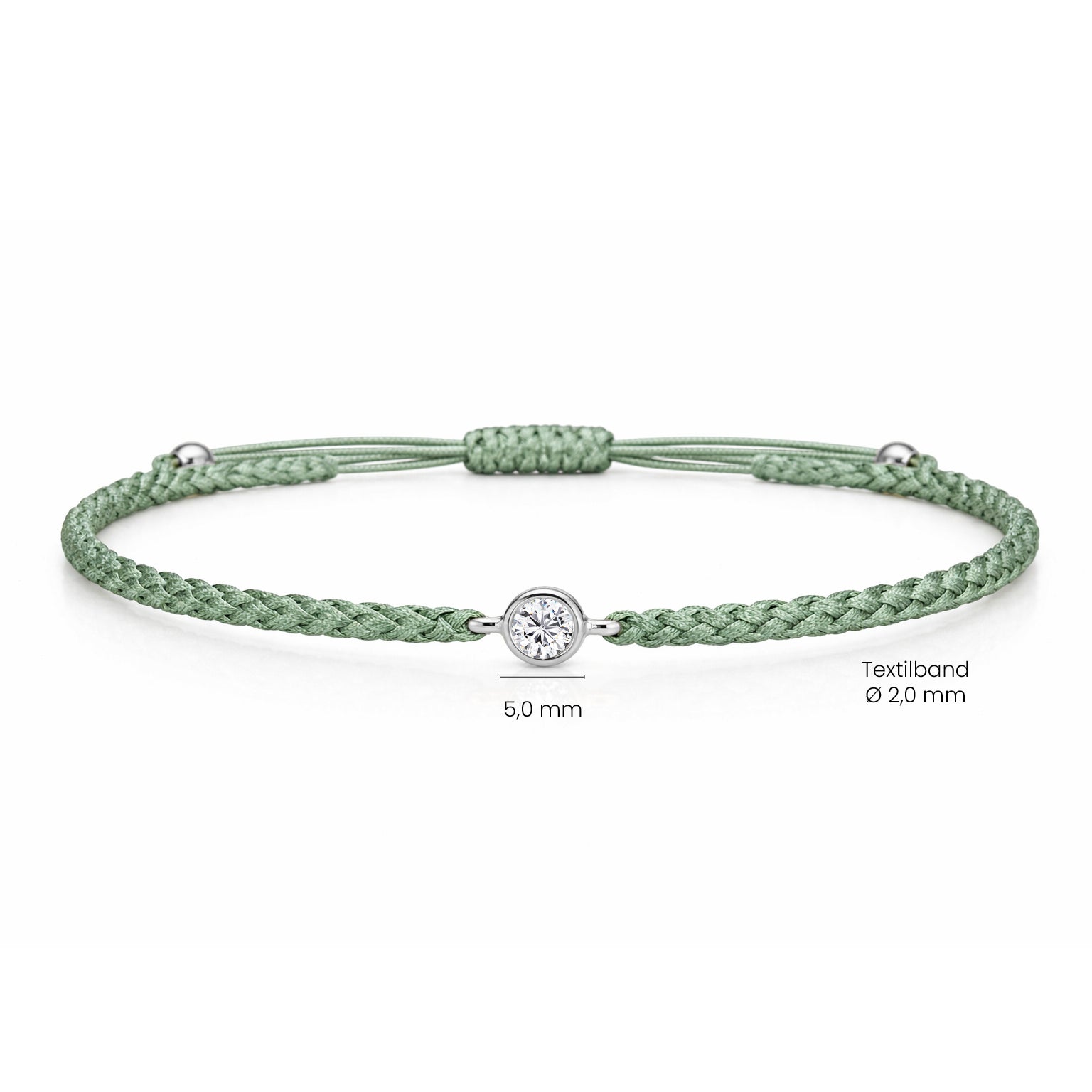 SOLEA Textilarmband grün mit 0.20 ct. Lab Grown Diamond
