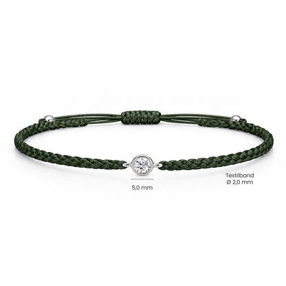 SOLEA Textilarmband dunkelgrün mit 0.20 ct. Lab Grown Diamond