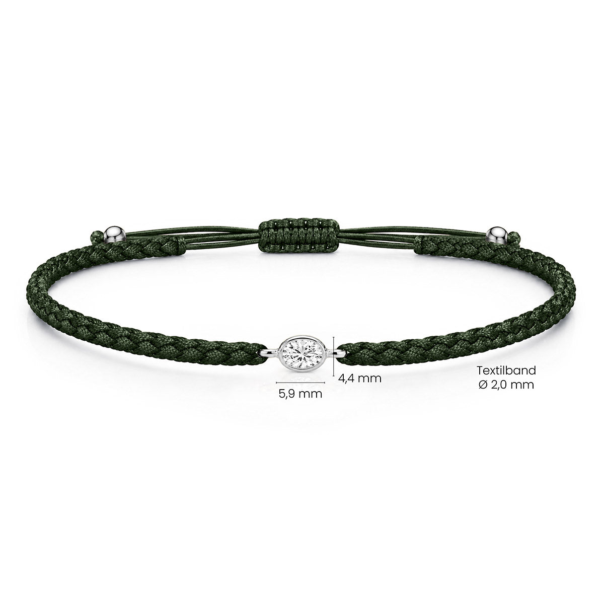 ORELIA Textilarmband dunkelgrün mit 0.20 ct. Lab Grown Diamond