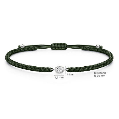 ORELIA Textilarmband dunkelgrün mit 0.20 ct. Lab Grown Diamond