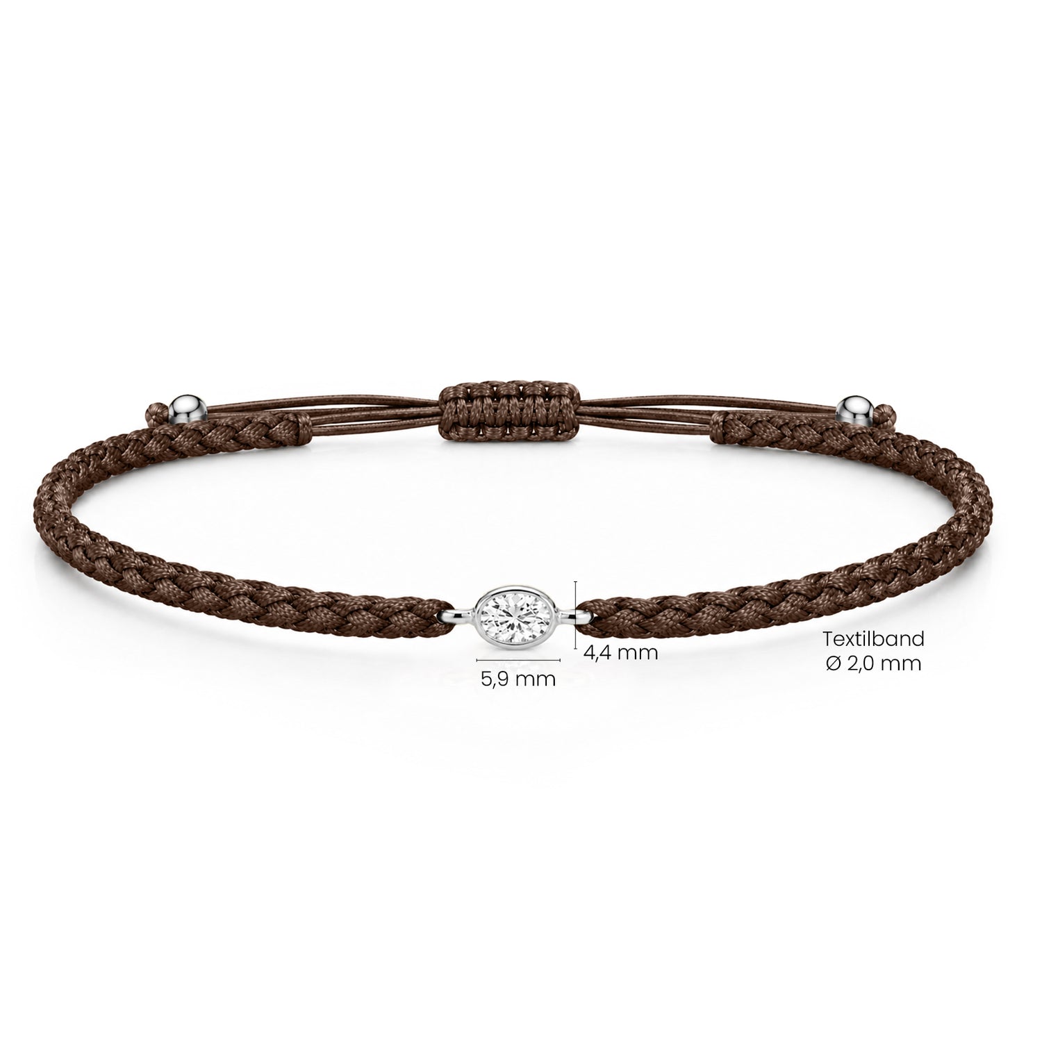 ORELIA Textilarmband braun mit 0.20 ct. Lab Grown Diamond
