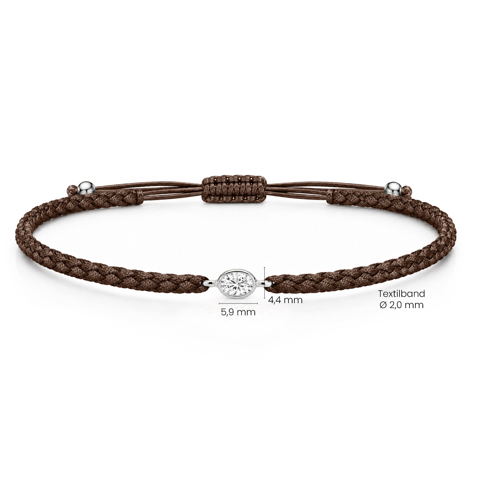 ORELIA Textilarmband braun mit 0.20 ct. Lab Grown Diamond