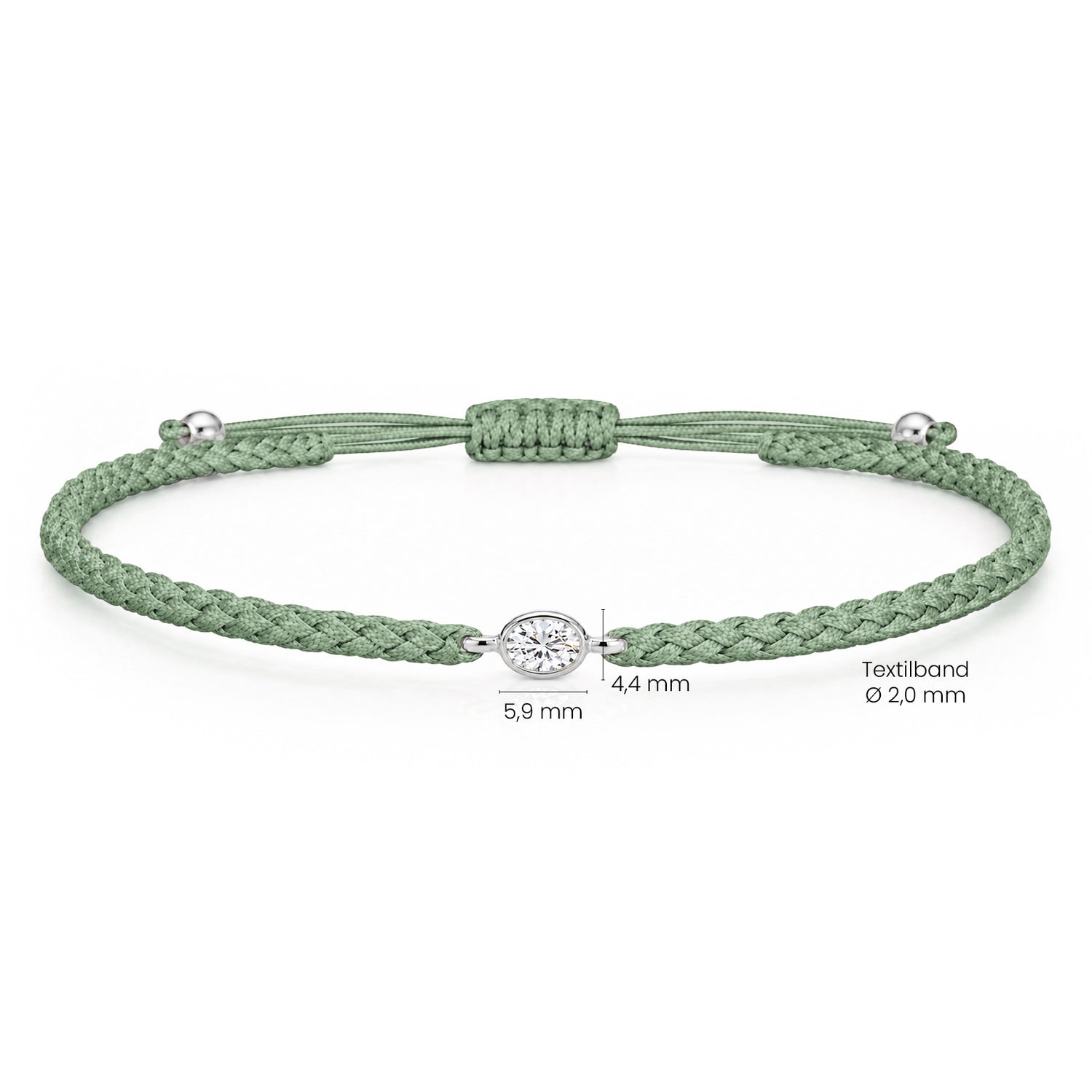 ORELIA Textilarmband grün mit 0.20 ct. Lab Grown Diamond