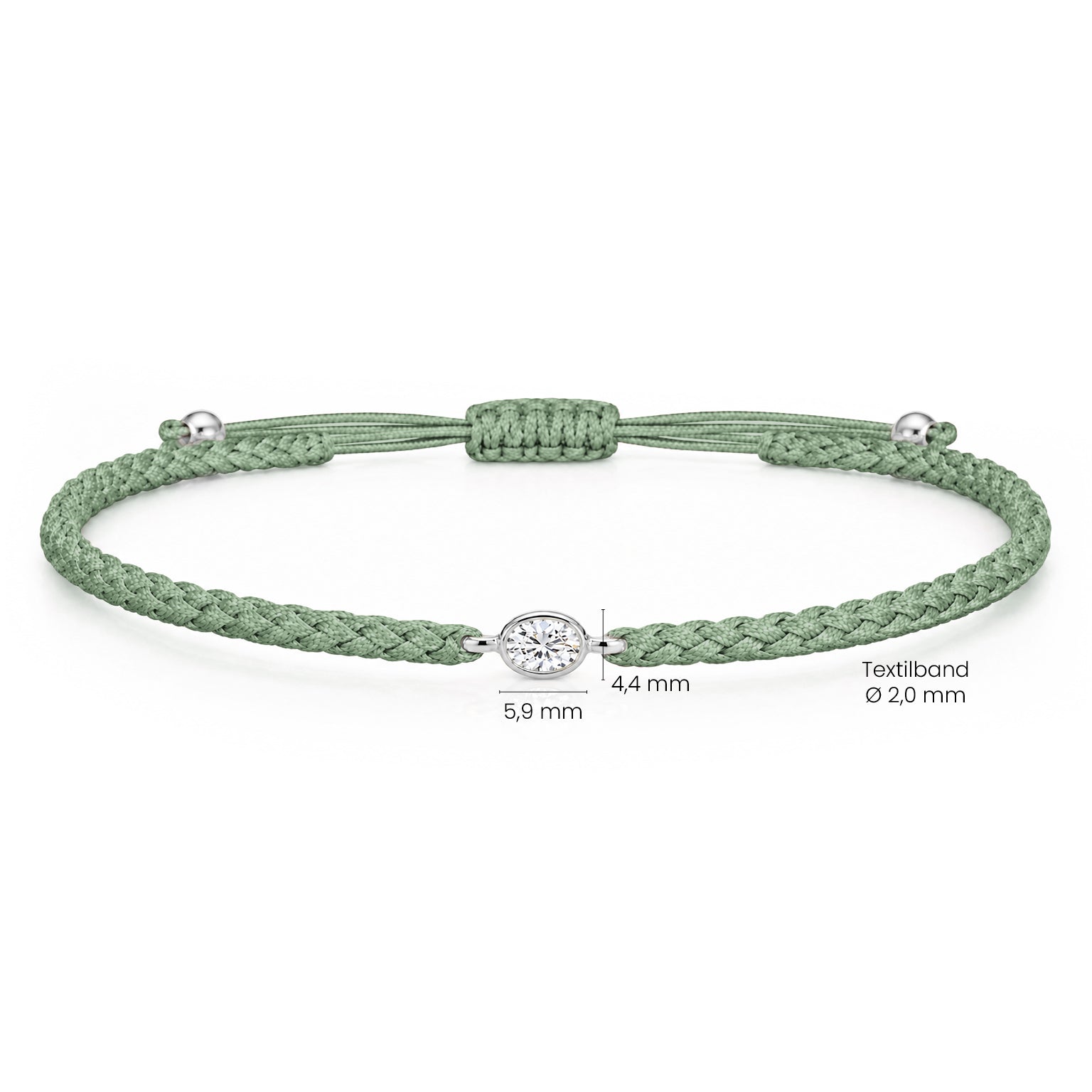 ORELIA Textilarmband grün mit 0.20 ct. Lab Grown Diamond
