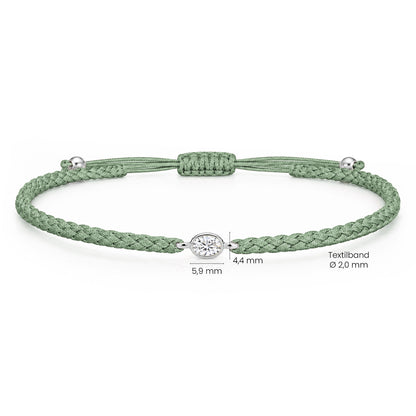 ORELIA Textilarmband grün mit 0.20 ct. Lab Grown Diamond