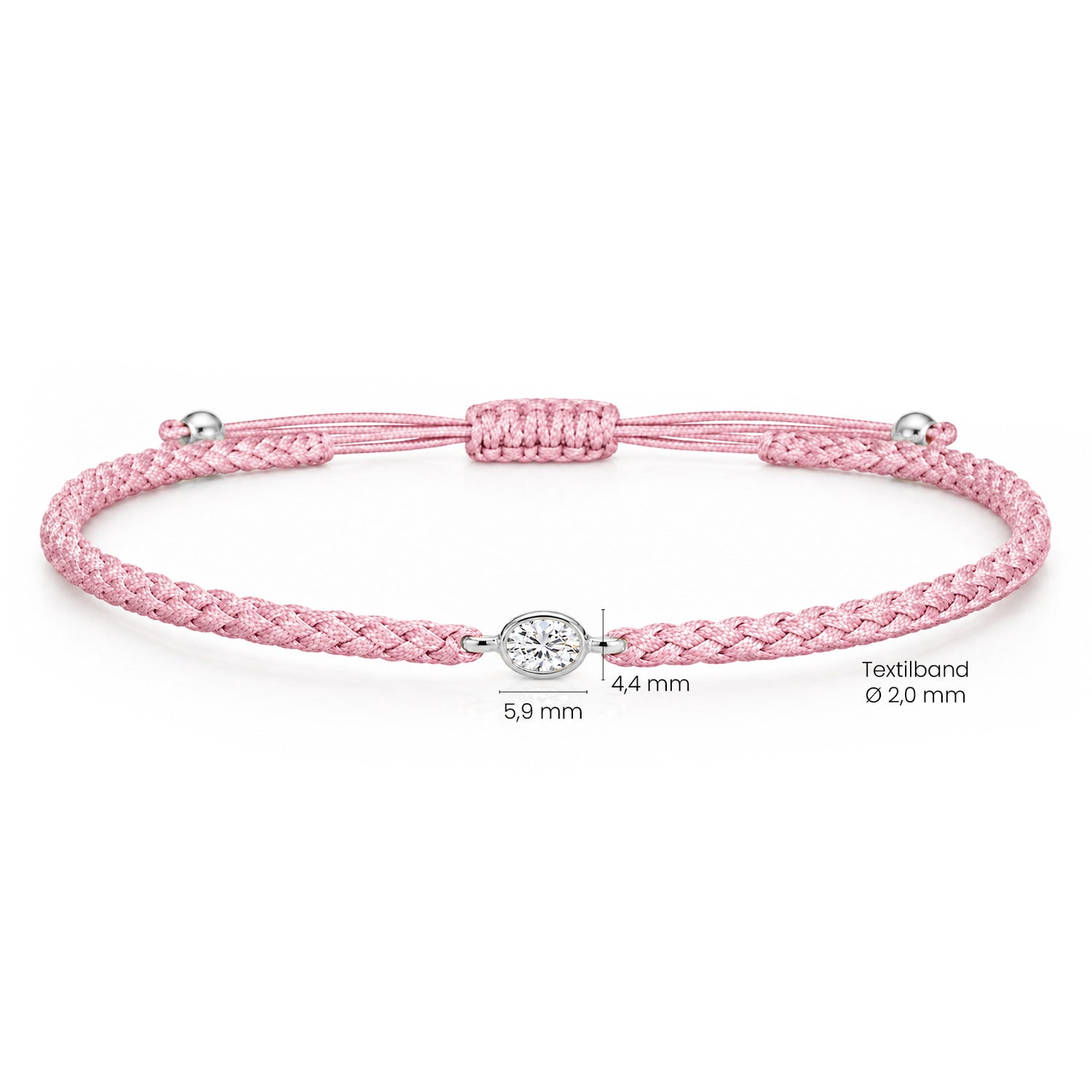 ORELIA Textilarmband rosa mit 0.20 ct. Lab Grown Diamond