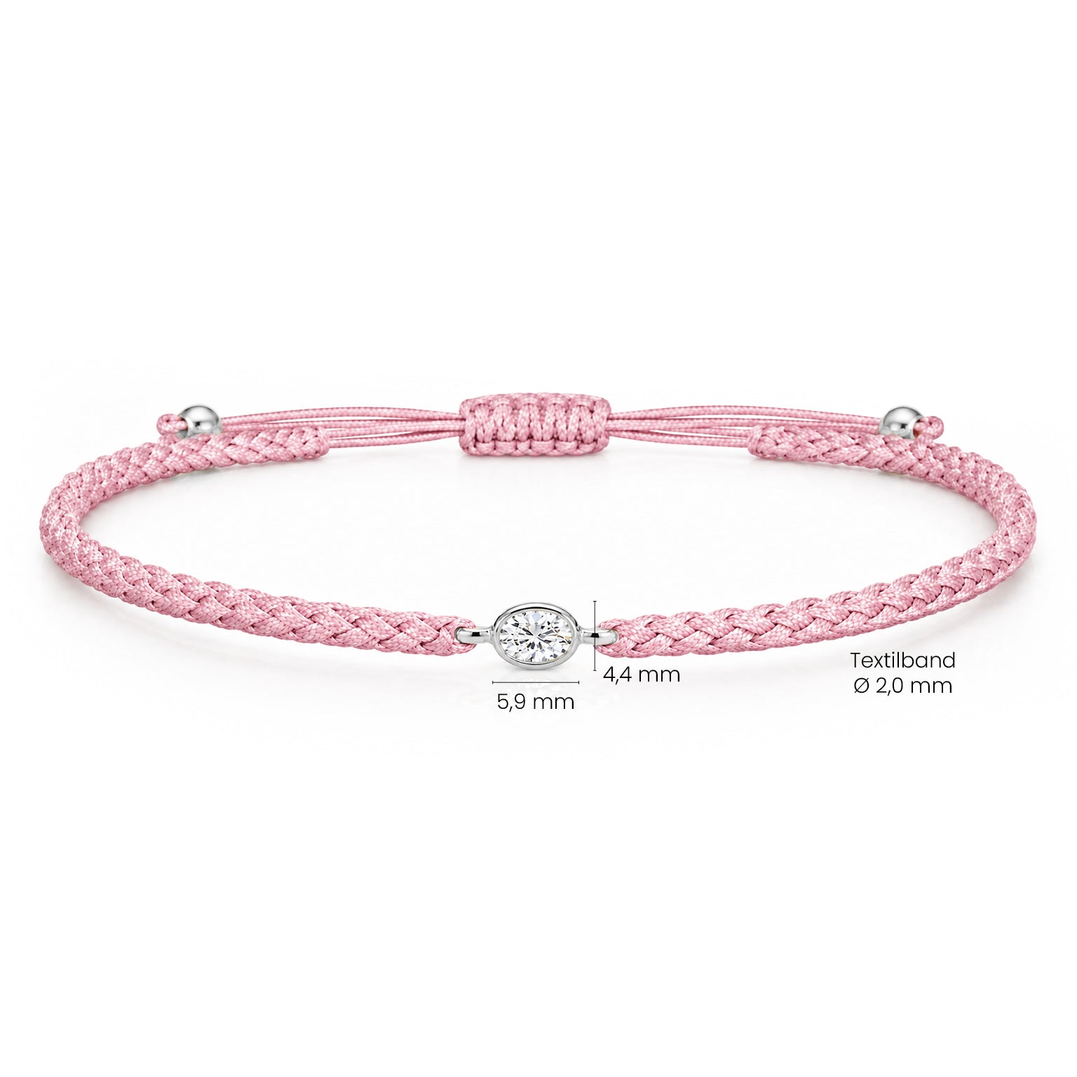 ORELIA Textilarmband rosa mit 0.20 ct. Lab Grown Diamond