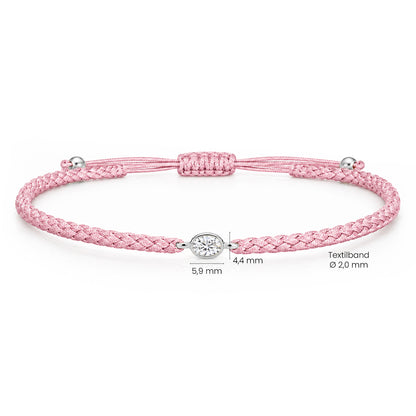 ORELIA Textilarmband rosa mit 0.20 ct. Lab Grown Diamond
