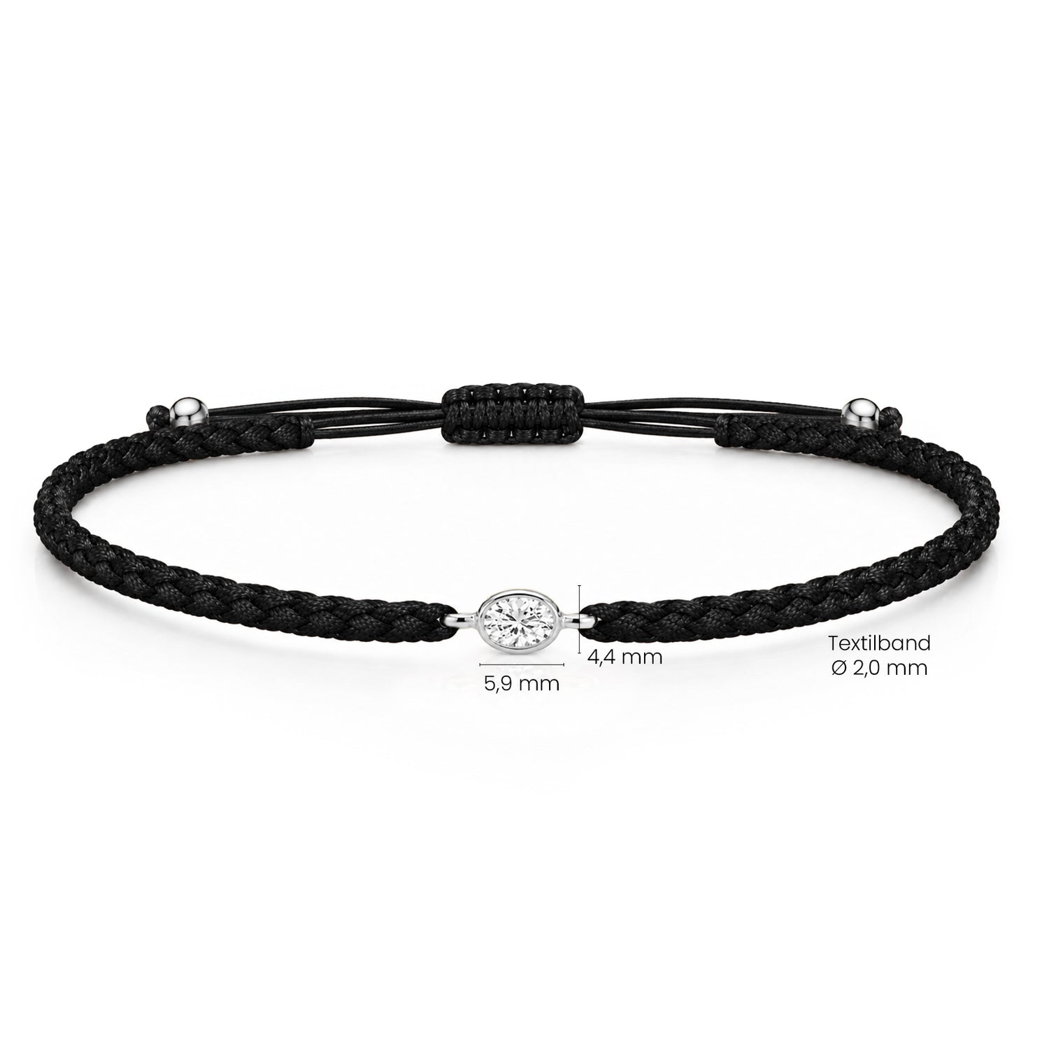 ORELIA Textilarmband schwarz mit 0.20 ct. Lab Grown Diamond